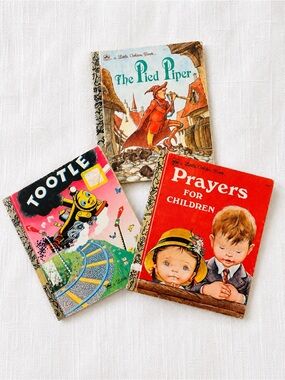 vintage Little Golden Book Trio - Red, Pink, Cream Vintage Children's Classics